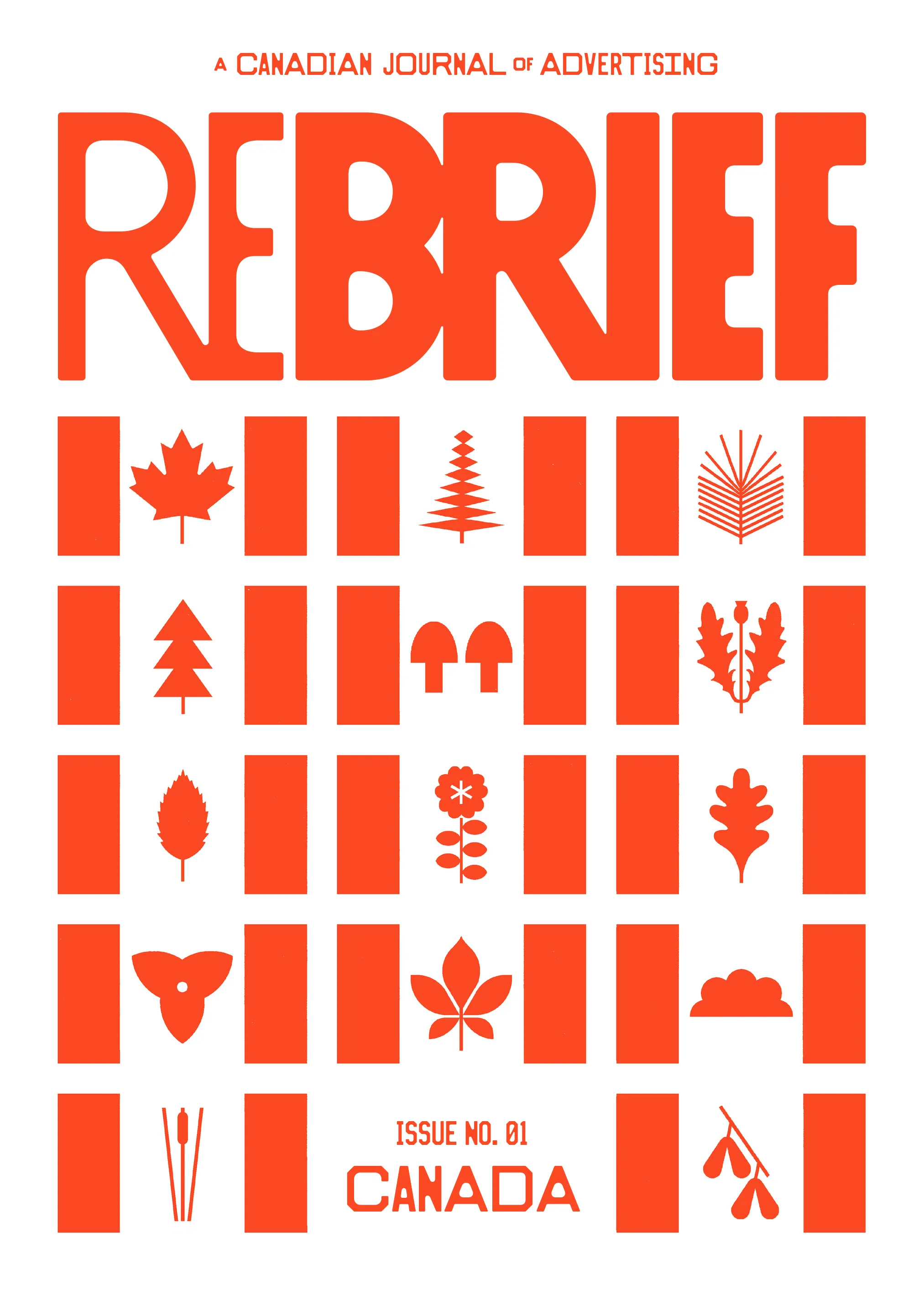 Rebrief Issue No. 01: Canada cover — orange flag pattern of Canadian flora on white